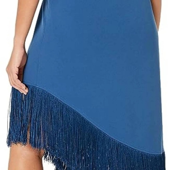 Trina Turk Gull One-Shoulder Asymmetric Fringed Dress in Denim, Size S New w/Tag - Picture 6 of 13